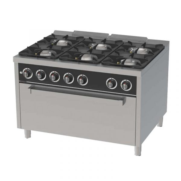 Cocina industrial 6 fuegos con horno MAXI HR Fainca